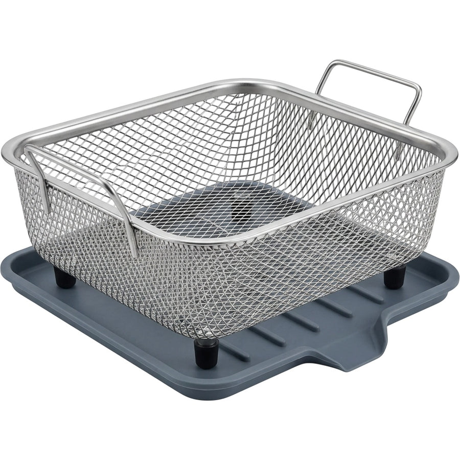 Baklu Rectangular Diamond Mesh Draining Basket with Slate Drip Tray